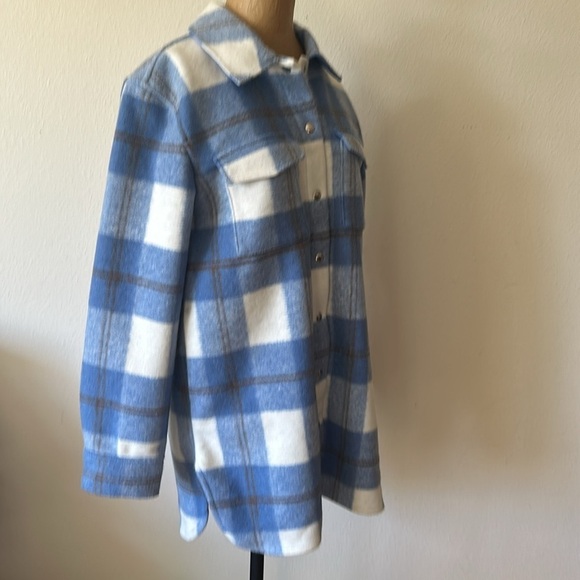 J Crew sz S navy hooded Long Line Short Jacket in white blue brown shacket VGUC - Picture 8 of 11